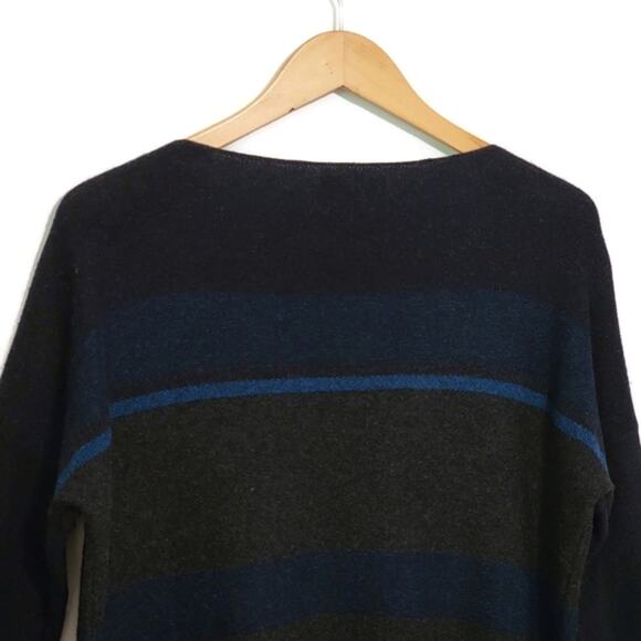 Vince Wool Cashmere Striped Boat Neck Long Sleeve Sweater Blue Gray Casual S - Picture 11 of 16